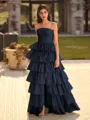 Exquisite A-line Straight Cascading Ruffles Floor-Length Taffeta Prom Dress