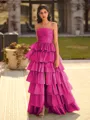 Exquisite A-line Straight Cascading Ruffles Floor-Length Taffeta Prom Dress