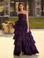 Exquisite A-line Straight Cascading Ruffles Floor-Length Taffeta Prom Dress