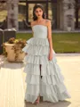 Exquisite A-line Straight Cascading Ruffles Floor-Length Taffeta Prom Dress