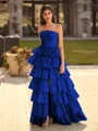 Exquisite A-line Straight Cascading Ruffles Floor-Length Taffeta Prom Dress
