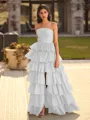 Exquisite A-line Straight Cascading Ruffles Floor-Length Taffeta Prom Dress