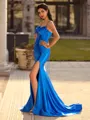 Splendid Sheath Spaghetti Straps Bow Sweep Train Corset Prom Dress