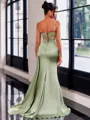 Perfect Sheath Spaghetti Straps Appliques Lace Sweep Train Silk Like Satin Corset Prom Dress