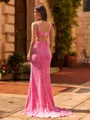 Glam Sheath V-Neck Sweep Train Velvet Sequins Prom Dress