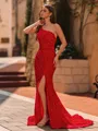 Pretty Sheath One-Shoulder Sweep Train Velvet Sequins Prom Dress