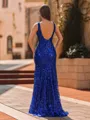 Charming Sheath V-Neck Sequin Sweep Train Lace Prom Dress
