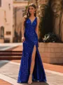 Charming Sheath V-Neck Sequin Sweep Train Lace Prom Dress