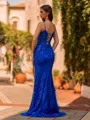 Delicate Sheath Spaghetti Straps Sequin Sweep Train Tulle Prom Dress