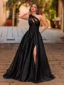 Opulent A-line One-Shoulder Appliques Lace Sweep Train Tulle Corset Prom Dress