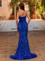Exquisite Sheath One-Shoulder Sweep Train Velvet Sequins Prom Dress
