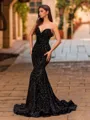 Stunning Mermaid Sweetheart Sweep Train Velvet Sequins Prom Dress