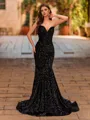 Stunning Mermaid Sweetheart Sweep Train Velvet Sequins Prom Dress