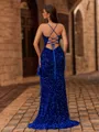 Graceful Sheath V-Neck Feather Sweep Train Velvet Sequins Prom Dress