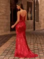 Enchanting Sheath Spaghetti Straps Appliques Lace Sweep Train Sequins Corset Prom Dress