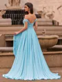 Luxurious Sheath Off-the-Shoulder Pleated Sweep Train Jersey Prom Dress
