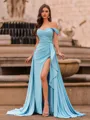 Luxurious Sheath Off-the-Shoulder Pleated Sweep Train Jersey Prom Dress