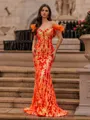 Show-stopping Sheath Off-the-Shoulder Feather Sweep Train Prom Dress