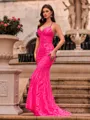 Mesmerizing Sheath V-Neck Sequin Sweep Train Prom Dress