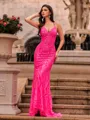 Mesmerizing Sheath V-Neck Sequin Sweep Train Prom Dress