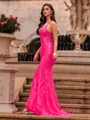 Mesmerizing Sheath V-Neck Sequin Sweep Train Prom Dress
