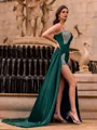 Striking Sheath Sweetheart Rhinestone Court Train Silk Like Satin Prom Dress