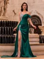 Striking Sheath Sweetheart Rhinestone Court Train Silk Like Satin Prom Dress