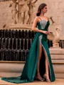 Striking Sheath Sweetheart Rhinestone Court Train Silk Like Satin Prom Dress