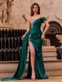 Striking Sheath Sweetheart Rhinestone Court Train Silk Like Satin Prom Dress