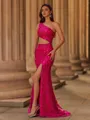 Unforgettable Sheath One-Shoulder Sequin Sweep Train Lace Prom Dress