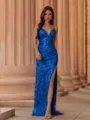 Stunning Sheath V-Neck Sequin Sweep Train Prom Dress
