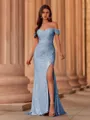 Classy Sheath Off-the-Shoulder Pleated Sweep Train Prom Dress