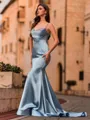 Hermosos Sheath Spaghetti Straps Rhinestone Sweep Train Prom Dress