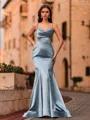 Hermosos Sheath Spaghetti Straps Rhinestone Sweep Train Prom Dress