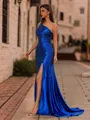 Aristocratic Sheath One-Shoulder Beading Sweep Train Jersey Prom Dress