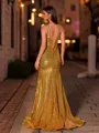 Extravagant Sheath Spaghetti Straps Sweep Train Sequins Corset Prom Dress