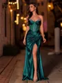 Unforgettable Sheath Sweetheart Rhinestone Sweep Train Silk like Satin Corset Prom Dress