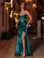 Unforgettable Sheath Sweetheart Rhinestone Sweep Train Silk like Satin Corset Prom Dress