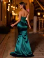 Fashion-forward Sheath Sweetheart Appliques Lace Sweep Train Silk like Satin Corset Prom Dress