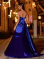 Stunning Sheath Straight Pleated Sweep Train Silk Like Satin Prom Dress