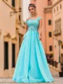 Trendy A-Line Organza Beading Scoop Sleeveless Floor-Length Prom Dress