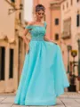 Trendy A-Line Organza Beading Scoop Sleeveless Floor-Length Prom Dress