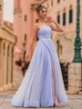 Fashion A-Line Tulle Beading Spaghetti Straps Sleeveless Floor-Length Prom Dress