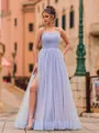 Fashion A-Line Tulle Beading Spaghetti Straps Sleeveless Floor-Length Prom Dress