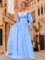 Glam A-Line Chiffon Pleated V-Neck Long Sleeves Floor-Length Prom Dress