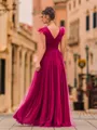 Unique A-Line Tulle Ruffles V-Neck Sleeveless Floor-Length Prom Dress