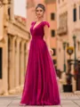 Unique A-Line Tulle Ruffles V-Neck Sleeveless Floor-Length Prom Dress