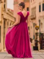 Unique A-Line Tulle Ruffles V-Neck Sleeveless Floor-Length Prom Dress