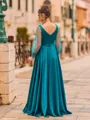 Delicate A-Line Charmeuse Ruffles Square Long Sleeves Floor-Length Prom Dress