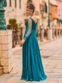 Delicate A-Line Charmeuse Ruffles Square Long Sleeves Floor-Length Prom Dress